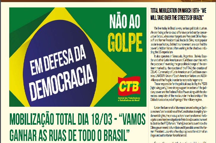 Lettre de solidarité avec la CTB du Brésil